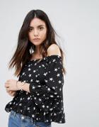 Brave Soul Off Shoulder Top In Star Print - Black