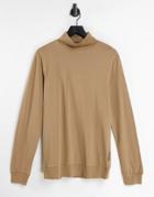 French Connection Roll Neck Long Sleeve Top In Camel-brown
