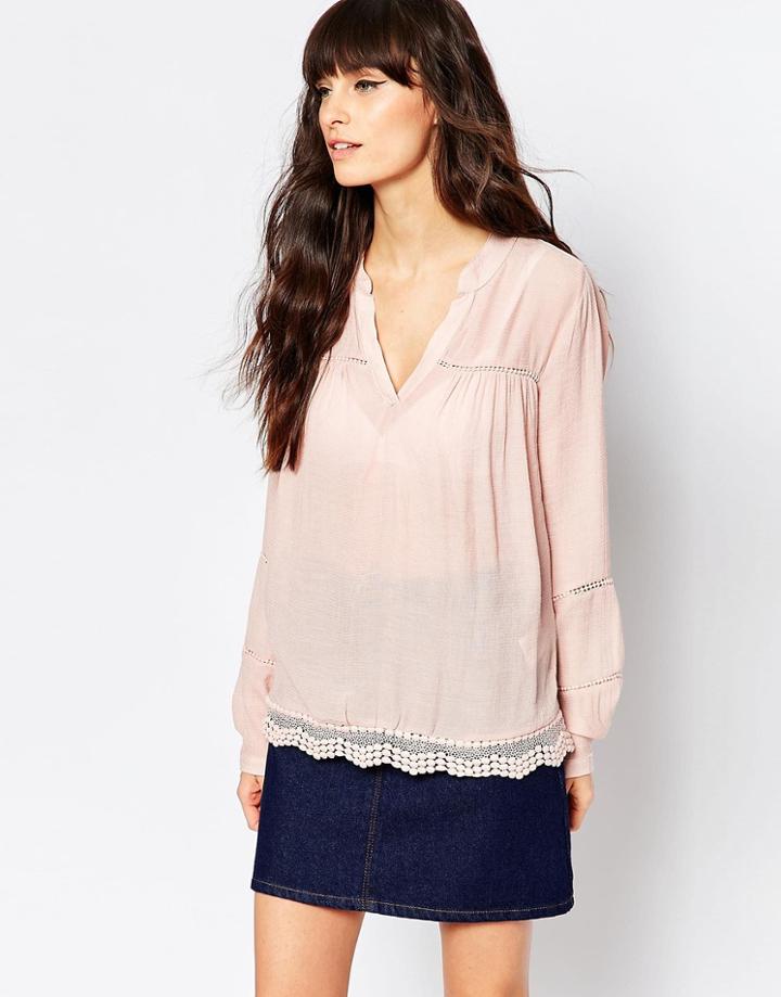 Vila Shirt With Crochet Trim - Rose Smoke