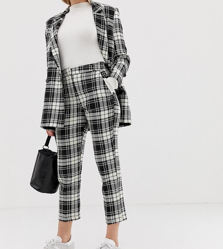 Asos Design Petite Slim Cigarette Suit Pants In Mono Check - Multi