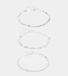 Asos Design Pack Of 3 Silver Plated Fine Bracelets In Mixed Chain In Silver Tone