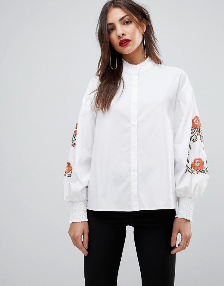 Mango Embroidered Sleeve Shirt - White