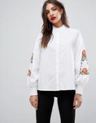 Mango Embroidered Sleeve Shirt - White