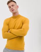 Asos Design Cotton Turtleneck Sweater In Mustard - Yellow
