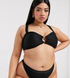 South Beach Curve Exclusive Mix And Match Rib Bandeau Bikini Top In Black