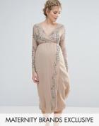 Maya Maternity Embellished Wrap Midi Dress - Pink