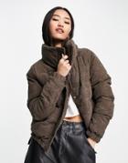 Brave Soul Slay Puffer Jacket In Cord In Chocolate Brown