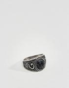 Asos Embellished Chunky Ring With Black Look Stone - Silver