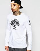 Asos Longline Long Sleeve T-shirt With Geo-tribal Embroidery - White