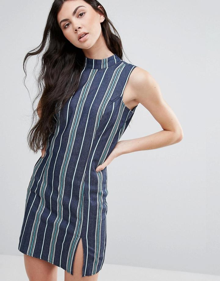 Madam Rage Stripe Chambray Dress - Green