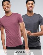 Asos Tall 2 Pack T-shirt In Black Marl/brown Marl With Crew Neck Save
