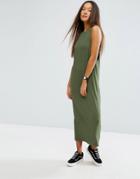 Asos Column Ribbed Maxi Dress With Tab Sides - Green