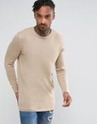 Asos Longline Cotton Sweater In Stone - Beige