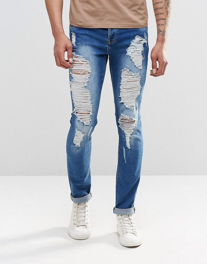 Sixth June Skinny Jeans With Extreme Distressing - Blue