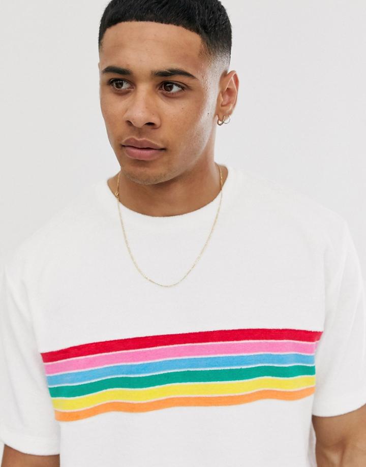 Asos Design Relaxed T-shirt With Stripe Chest In Towelling - White