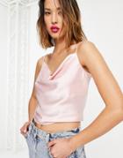 Vila Satin Cowl Front Cami Top In Peach-pink