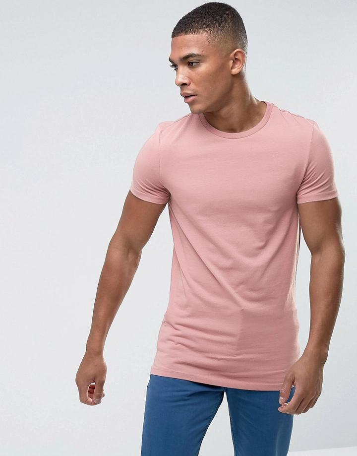 Asos Longline Muscle Fit T-shirt In Pink - Pink