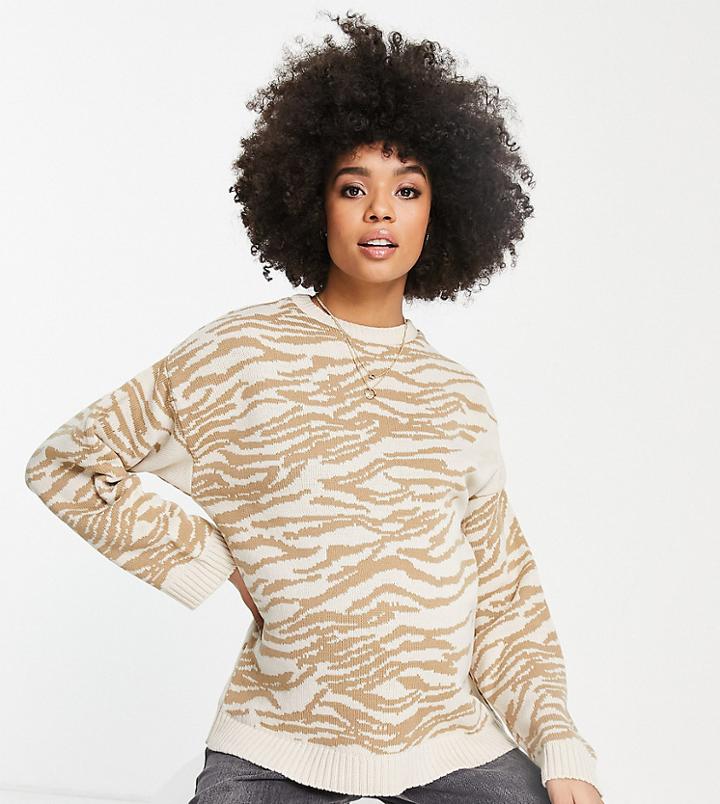 Asos Design Maternity Crew Neck Sweater With Animal Pattern In Beige-neutral