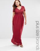 Club L Plus Maxi Dress With Scallop Lace Top - Berry