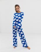 Asos Design Mix & Match Cloud Pyjama Traditional Jersey Pants - Blue