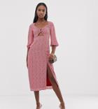 Fashion Union Tall Midi Dress With Ring Detail In Polka - Pink