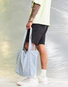 Asos Design Oversized Tote Bag In Lightwash Textured Denim-blue