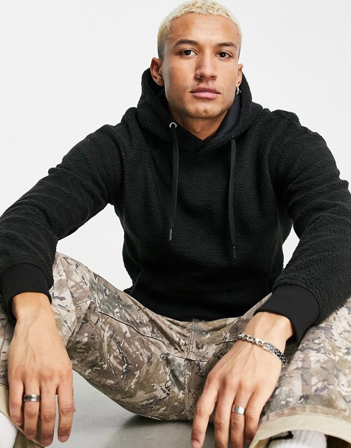Jack & Jones Originals Oversized Hoodie In Teddy Fleece In Black