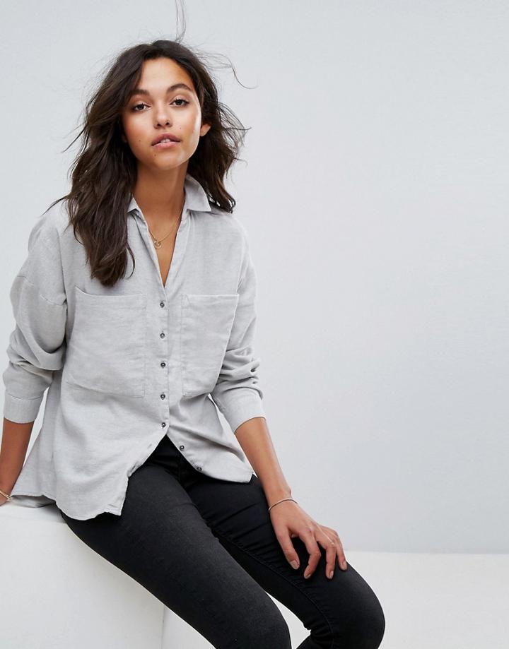 Esprit Oversized Shirt With Pocket Detail - Gray
