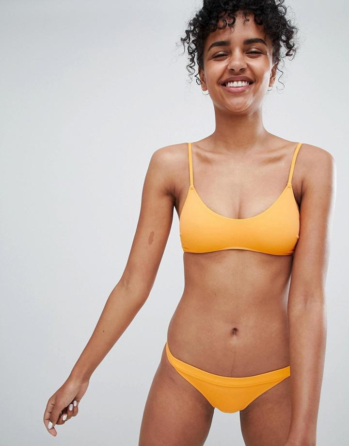 Monki Orange Tie Detail Bikini Top In Orange - Orange