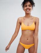 Monki Orange Tie Detail Bikini Top In Orange - Orange