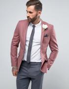 Asos Wedding Skinny Blazer In Berry 100% Merino Wool - Red