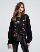 Miss Selfridge Rose Embroidered Sweatshirt - Black