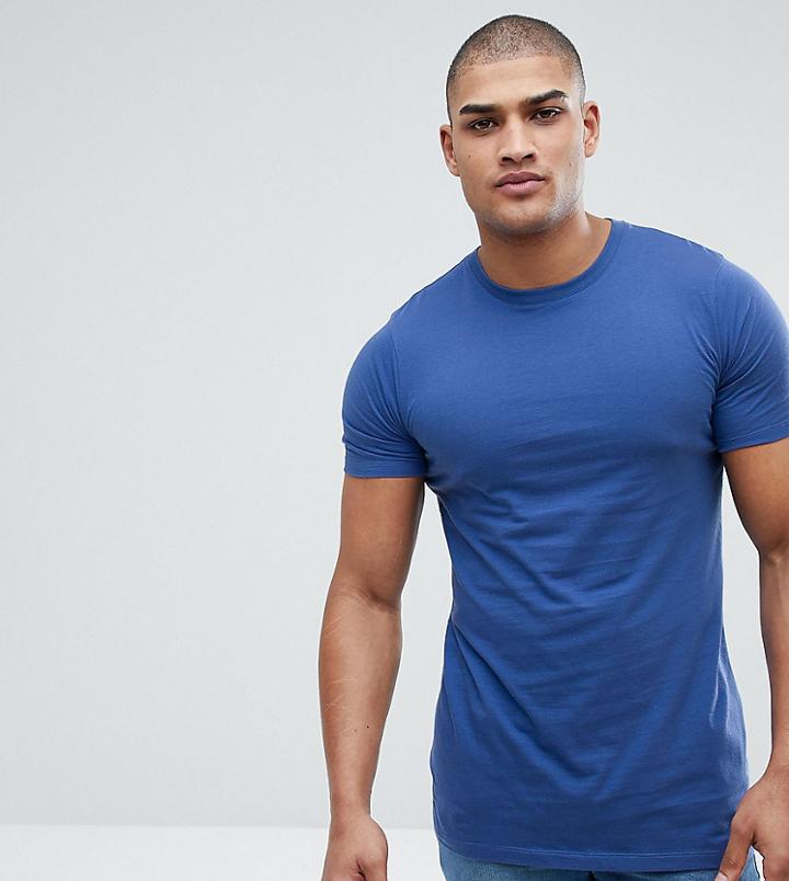 Asos Tall Longline T-shirt With Crew Neck - Blue
