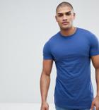 Asos Tall Longline T-shirt With Crew Neck - Blue