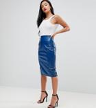 Asos Petite Exclusive Cracked Vinyl Midi Skirt - Multi