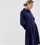 Glamorous Midi Shirt Dress With Pleated Skirt-navy