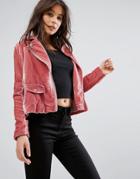 Missguided Velvet Biker Jacket - Pink