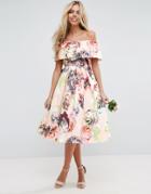 Asos Wedding Print Structured Prom Midi Dress - Multi