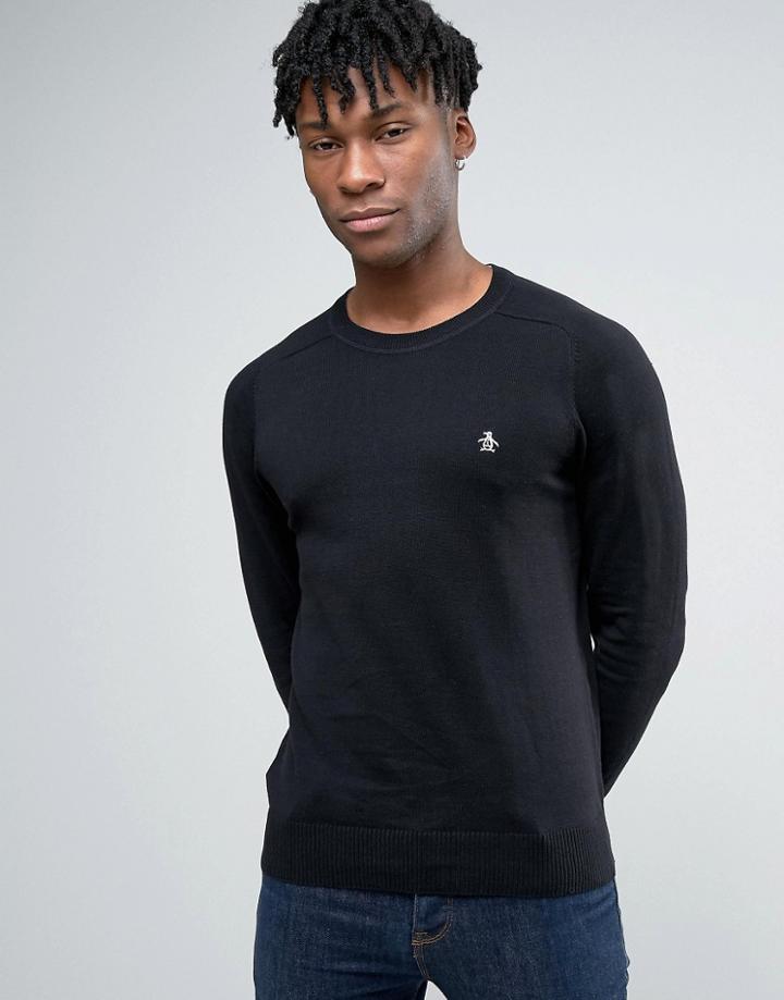 Original Penguin Crew Sweater Cotton Small Logo In Black - Black