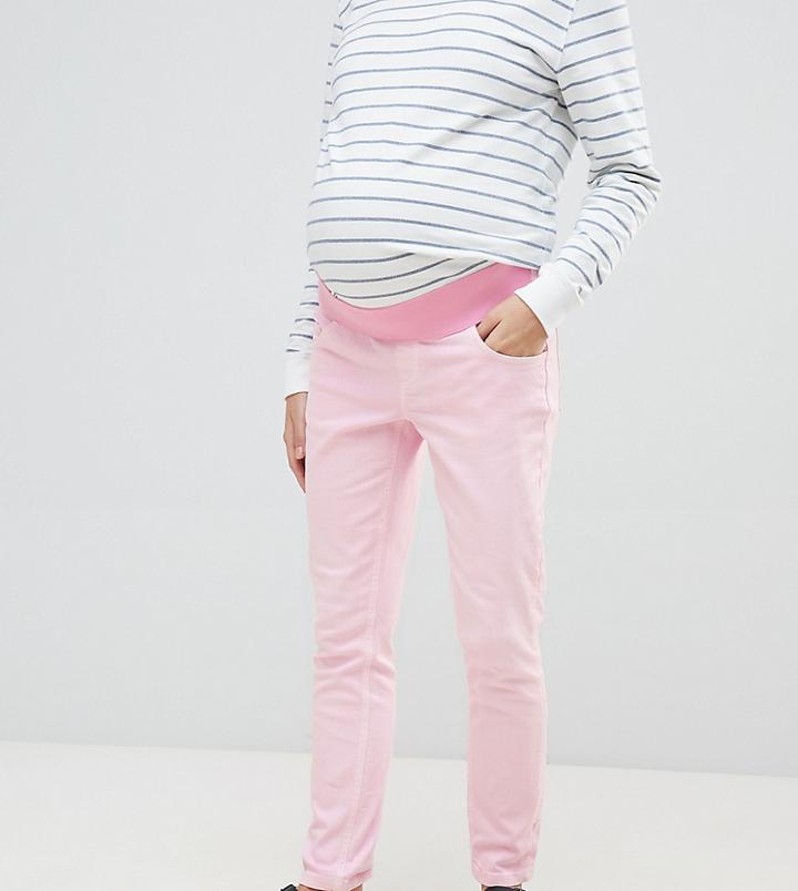 Asos Design Maternity Shrunken Boyfriend Jeans In Washed Pink - Pink
