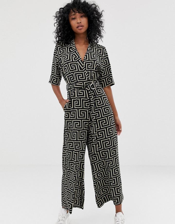Weekday Tailored Jumpsuit In Greek Print - Multi