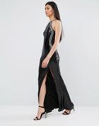 Tfnc Sequin High Neck Maxi Dress With Split - Black