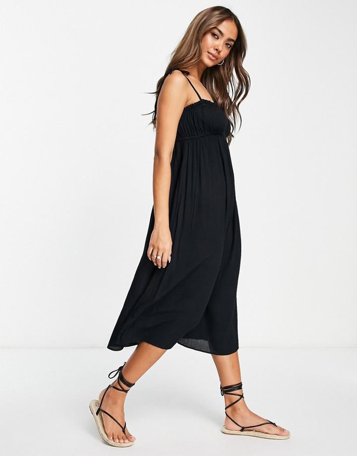 Miss Selfridge Textured Strappy Midi Dress In Black
