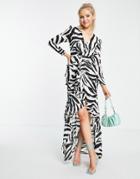 Lipsy Long Sleeve Ruffle Dress In Zebra Print-multi