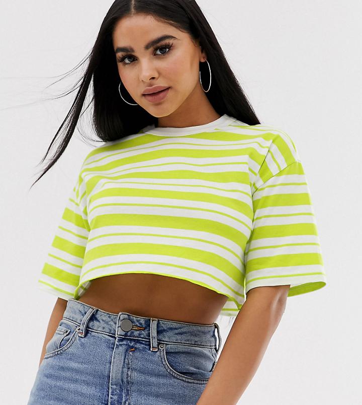 Asos Design Petite Super Crop T-shirt With Raw Edge In Stripe-multi