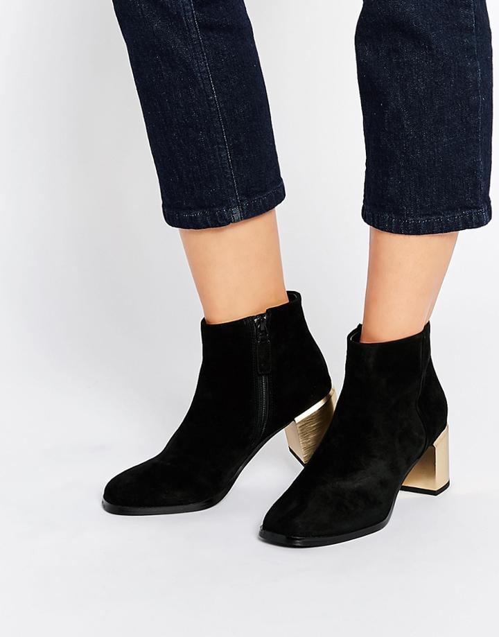 Senso Vincent Black Suede Gold Heel Boots - Ebony