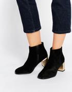 Senso Vincent Black Suede Gold Heel Boots - Ebony