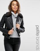 Miss Selfridge Petite Leather Look Jacket - Black