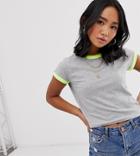 Brave Soul Petite Claudia T Shirt With Contrast Trim-gray