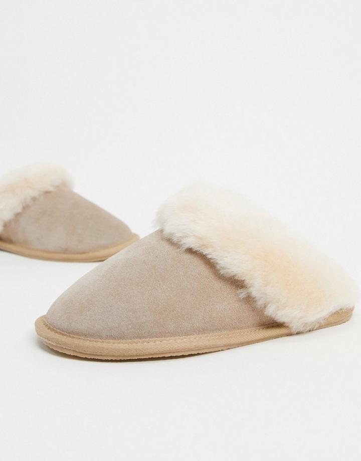 Asos Design Zeus Premium Sheepskin Slippers In Cream-white